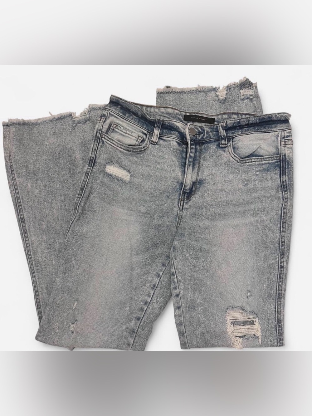Flying Monkey Women's Light Blue Distressed Wide-Leg Jeans